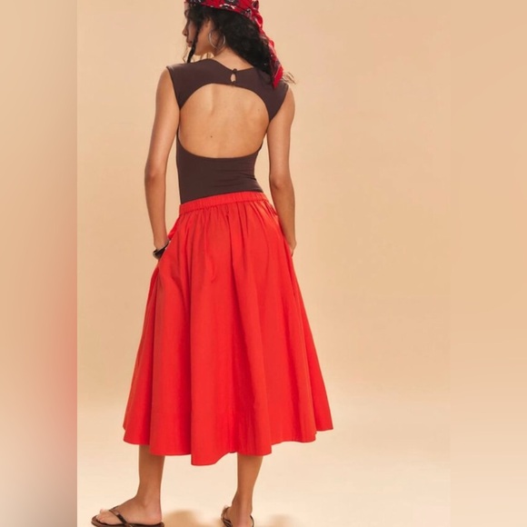 Free People Free-est Lowen Summer Cotton Midi Skirt in Cherry Red size Large - Picture 2 of 13